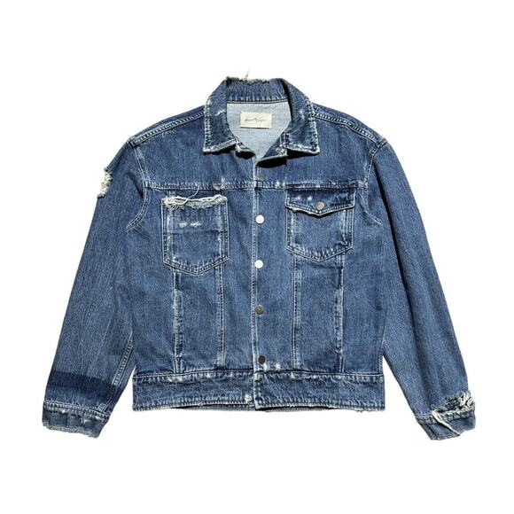 Necessity Sense Distressed snap button denim trucker jacket